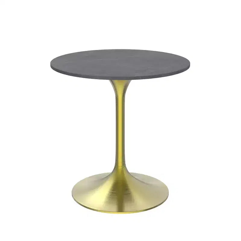 LeisureMod Verve 27 Round Dining Table - Sintered Stone Top with Brushed Gold Pedestal Base Accent Side Table for Kitchen and Home
