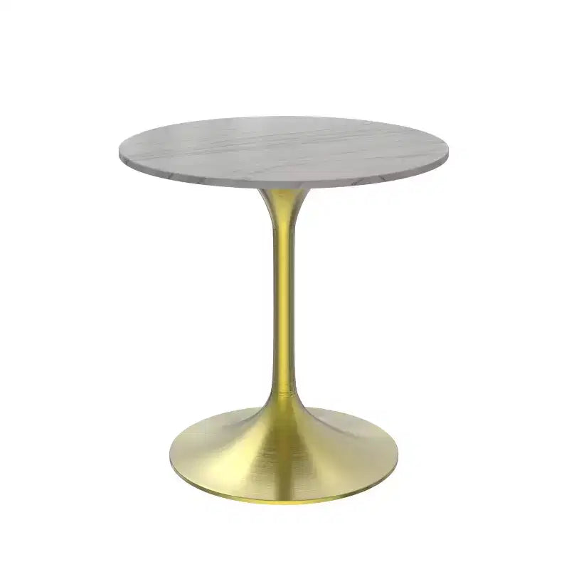 LeisureMod Verve 27 Round Dining Table - Sintered Stone Top with Brushed Gold Pedestal Base Accent Side Table for Kitchen and Home