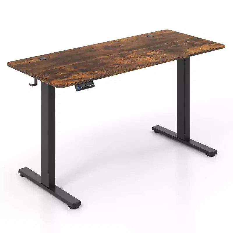 Costway 55 x 24 Electric Standing Desk with 3 Memory Height Settings 2 Hanging Hooks Brown/Natural/White