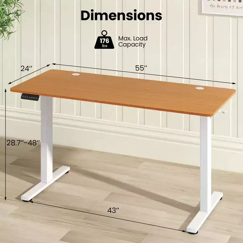 Costway 55 x 24 Electric Standing Desk with 3 Memory Height Settings 2 Hanging Hooks Brown/Natural/White