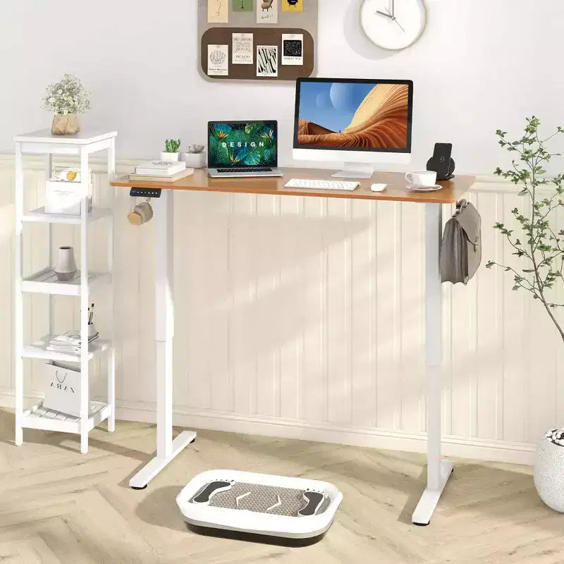 Costway 55 x 24 Electric Standing Desk with 3 Memory Height Settings 2 Hanging Hooks Brown/Natural/White