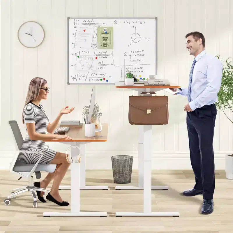 Costway 55 x 24 Electric Standing Desk with 3 Memory Height Settings 2 Hanging Hooks Brown/Natural/White