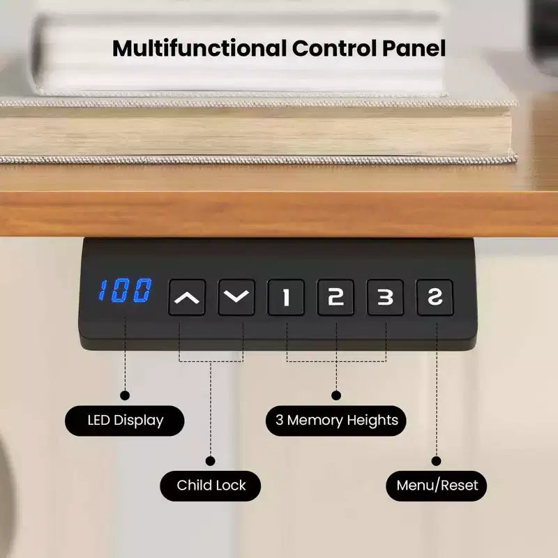 Costway 55 x 24 Electric Standing Desk with 3 Memory Height Settings 2 Hanging Hooks Brown/Natural/White