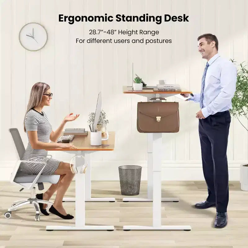Costway 55 x 24 Electric Standing Desk with 3 Memory Height Settings 2 Hanging Hooks Brown/Natural/White