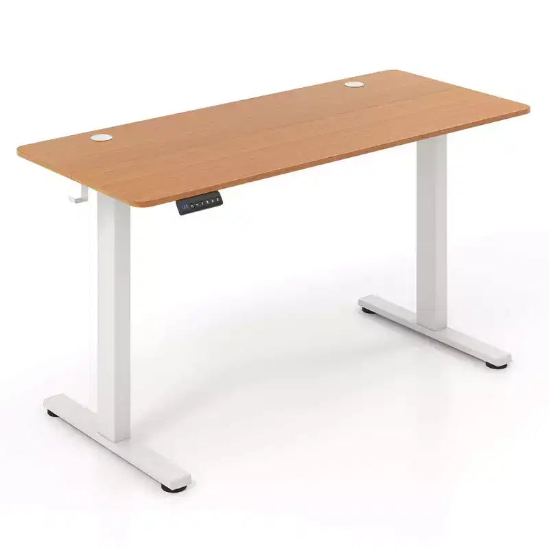 Costway 55 x 24 Electric Standing Desk with 3 Memory Height Settings 2 Hanging Hooks Brown/Natural/White