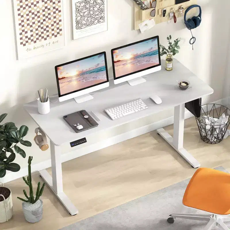 Costway 55 x 24 Electric Standing Desk with 3 Memory Height Settings 2 Hanging Hooks Brown/Natural/White