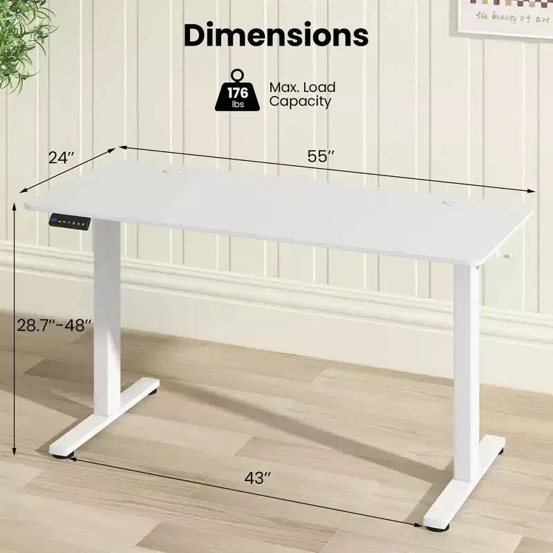 Costway 55 x 24 Electric Standing Desk with 3 Memory Height Settings 2 Hanging Hooks Brown/Natural/White