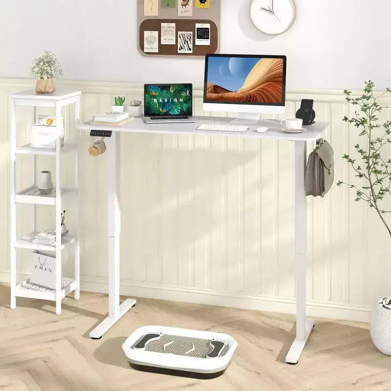 Costway 55 x 24 Electric Standing Desk with 3 Memory Height Settings 2 Hanging Hooks Brown/Natural/White