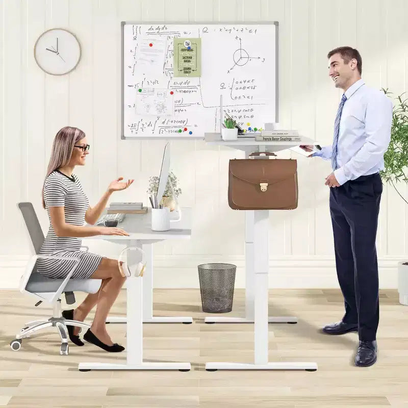 Costway 55 x 24 Electric Standing Desk with 3 Memory Height Settings 2 Hanging Hooks Brown/Natural/White