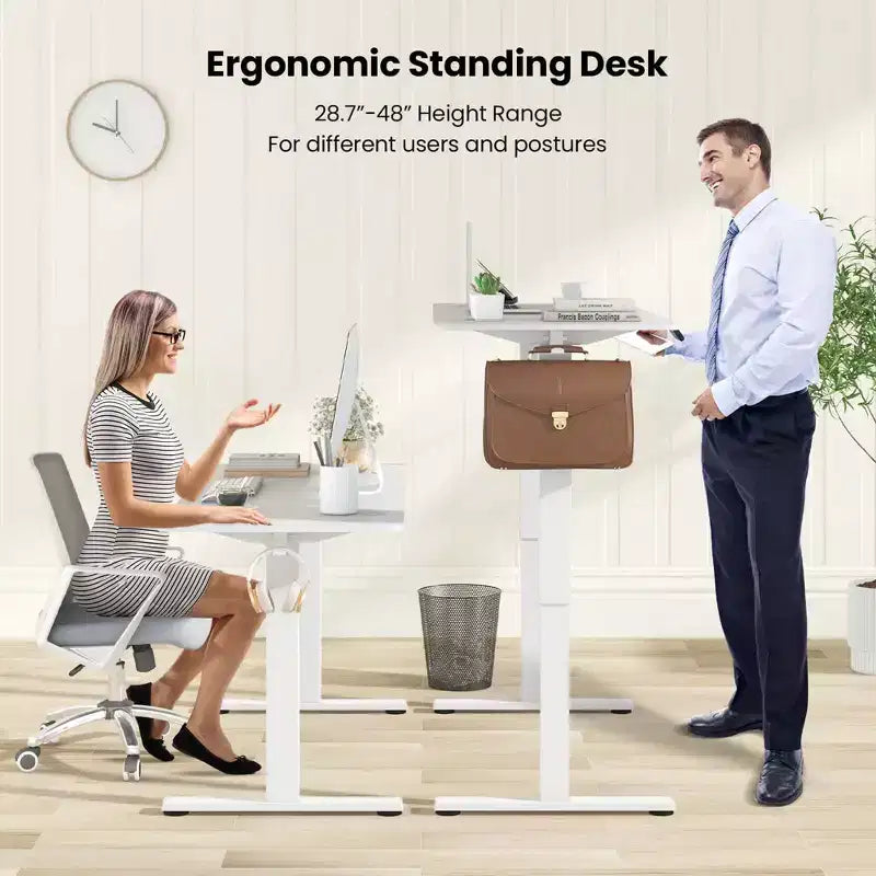 Costway 55 x 24 Electric Standing Desk with 3 Memory Height Settings 2 Hanging Hooks Brown/Natural/White
