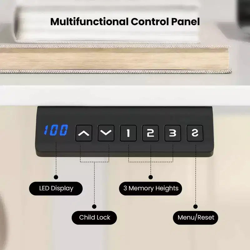 Costway 55 x 24 Electric Standing Desk with 3 Memory Height Settings 2 Hanging Hooks Brown/Natural/White