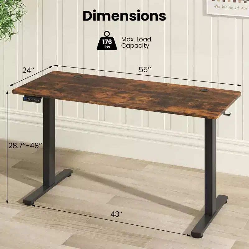 Costway 55 x 24 Electric Standing Desk with 3 Memory Height Settings 2 Hanging Hooks Brown/Natural/White