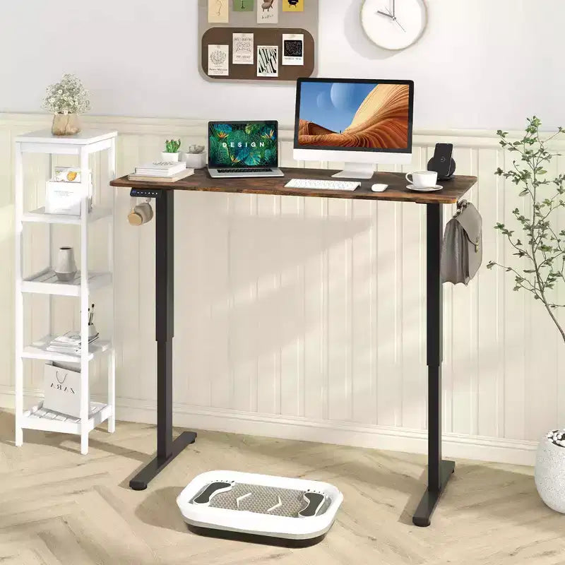 Costway 55 x 24 Electric Standing Desk with 3 Memory Height Settings 2 Hanging Hooks Brown/Natural/White