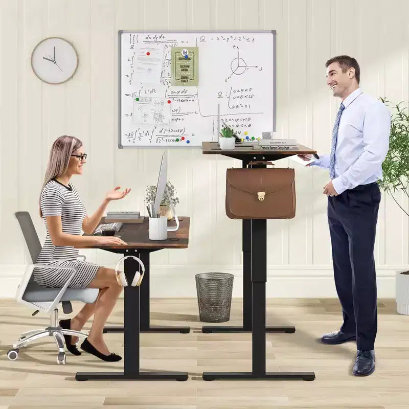 Costway 55 x 24 Electric Standing Desk with 3 Memory Height Settings 2 Hanging Hooks Brown/Natural/White