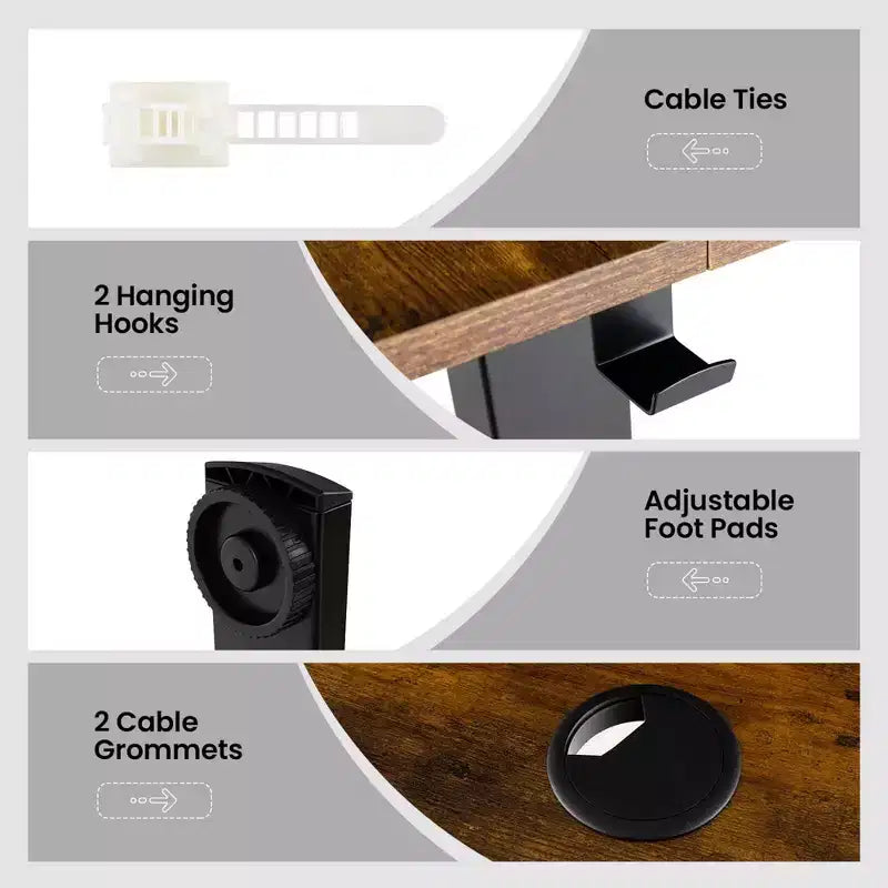 Costway 55 x 24 Electric Standing Desk with 3 Memory Height Settings 2 Hanging Hooks Brown/Natural/White