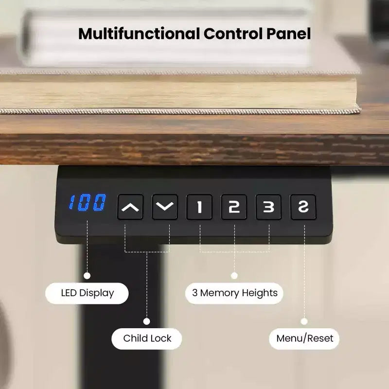 Costway 55 x 24 Electric Standing Desk with 3 Memory Height Settings 2 Hanging Hooks Brown/Natural/White