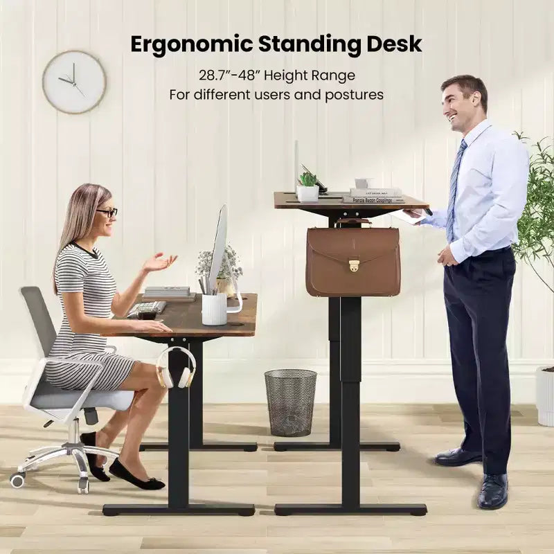Costway 55 x 24 Electric Standing Desk with 3 Memory Height Settings 2 Hanging Hooks Brown/Natural/White