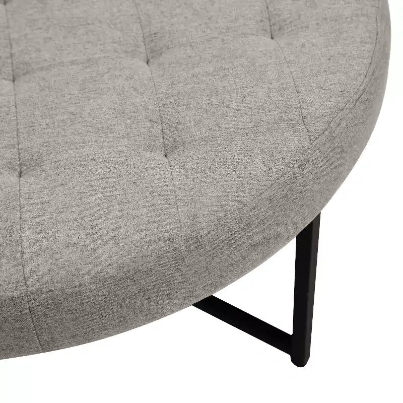 Merrick Lane 34-Inch Round Tufted Cotton Linen Ottoman with Durable Metal Frame