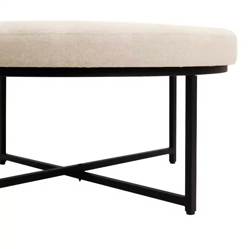Merrick Lane 34-Inch Round Tufted Cotton Linen Ottoman with Durable Metal Frame