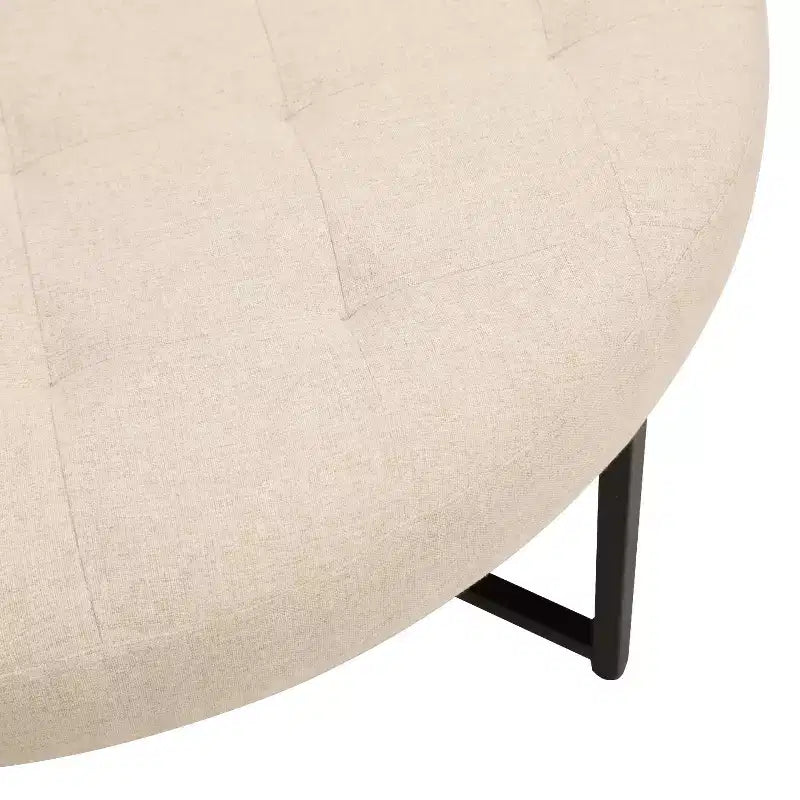 Merrick Lane 34-Inch Round Tufted Cotton Linen Ottoman with Durable Metal Frame