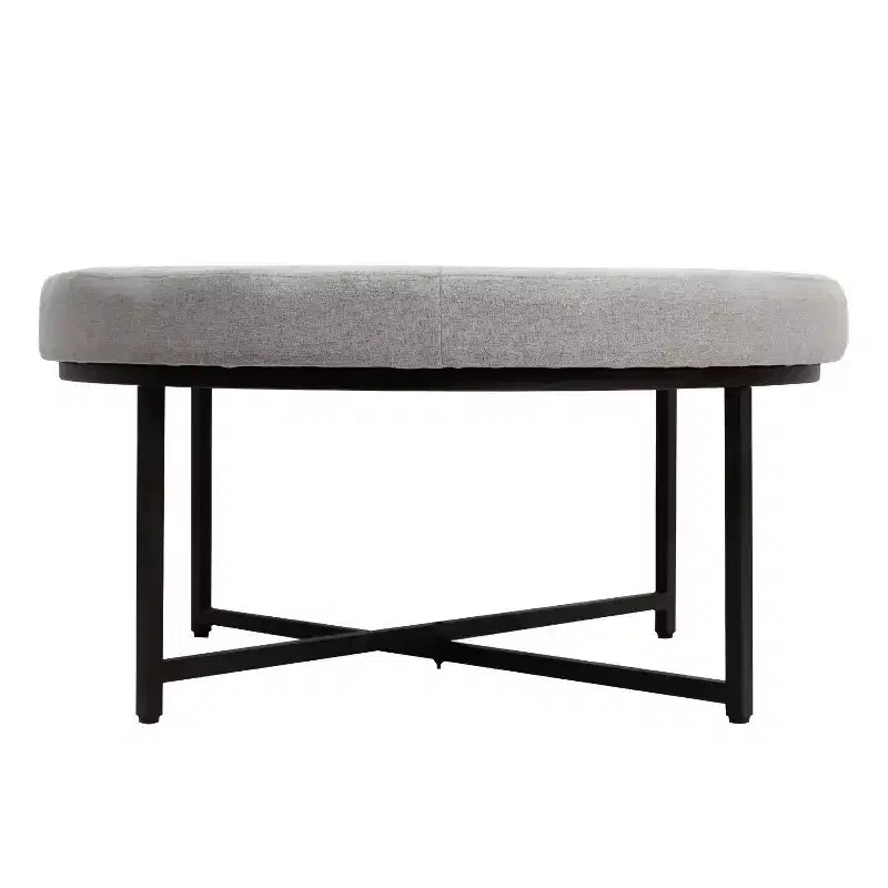 Merrick Lane 34-Inch Round Tufted Cotton Linen Ottoman with Durable Metal Frame