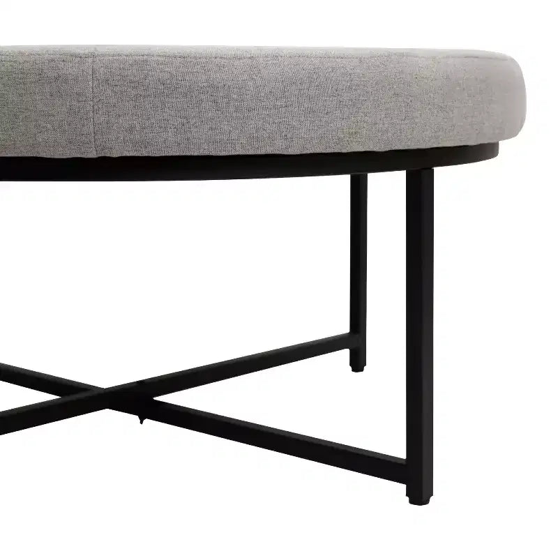 Merrick Lane 34-Inch Round Tufted Cotton Linen Ottoman with Durable Metal Frame