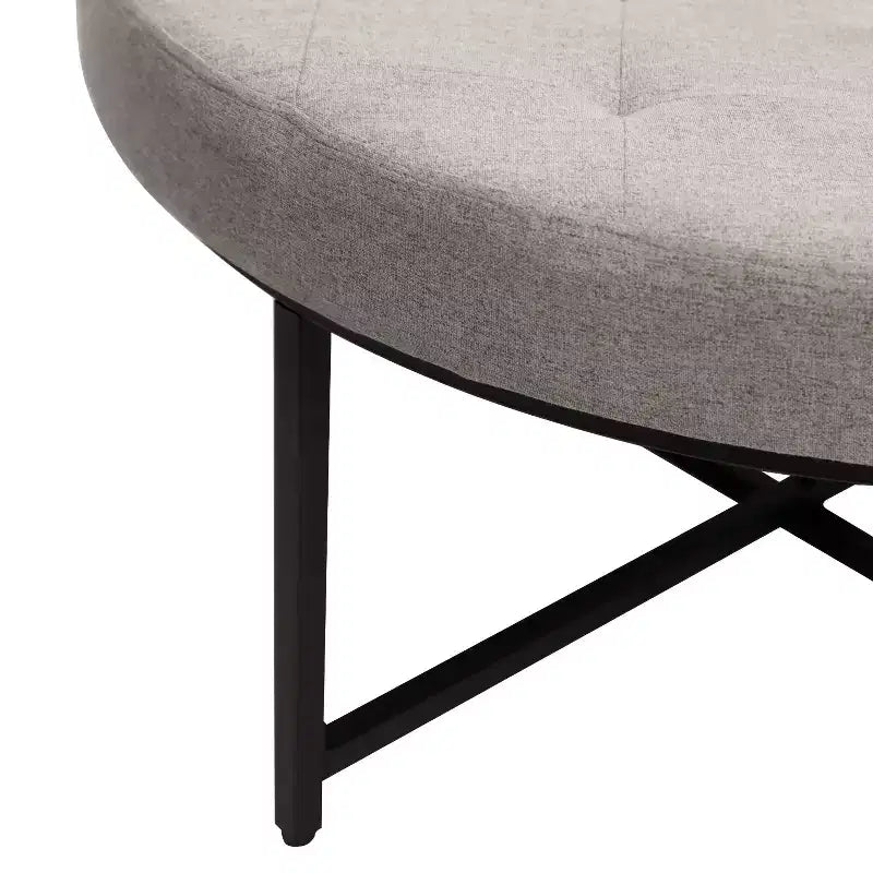 Merrick Lane 34-Inch Round Tufted Cotton Linen Ottoman with Durable Metal Frame