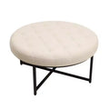 Merrick Lane 34-Inch Round Tufted Cotton Linen Ottoman with Durable Metal Frame
