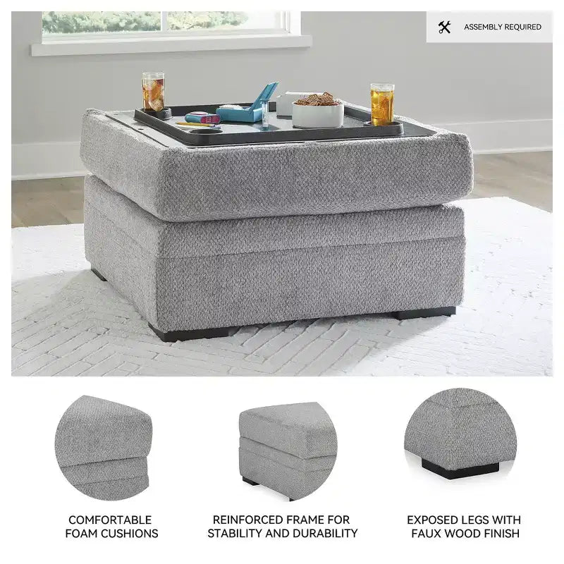 Signature Design by Ashley Casselbury Classic Ottoman With Storage, Light Gray