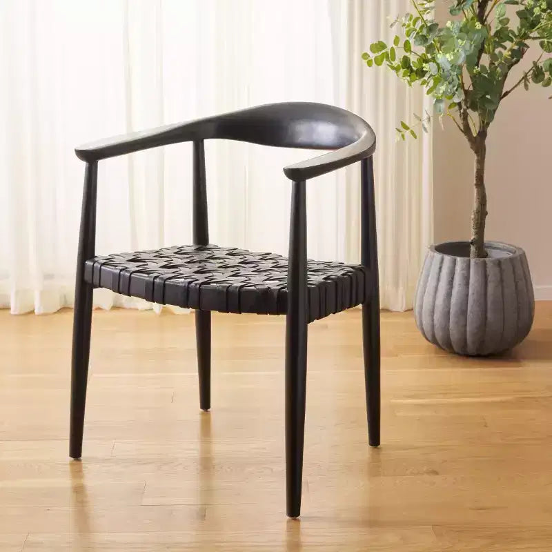 Walda Leather Woven Accent Chair - ACH1010 - Black - Safavieh
