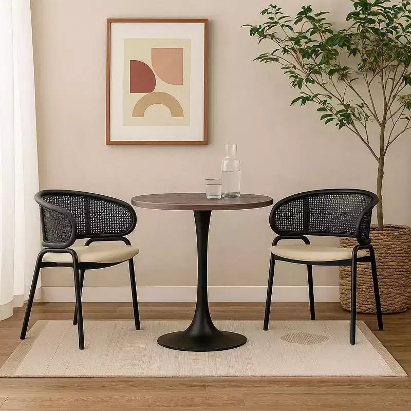 LeisureMod Bristol Mid-Century Modern 36 Round Dining Table MDF Top with Black Iron Pedestal Base, Accent Table for Kitchen, Dining Room, or Cafe