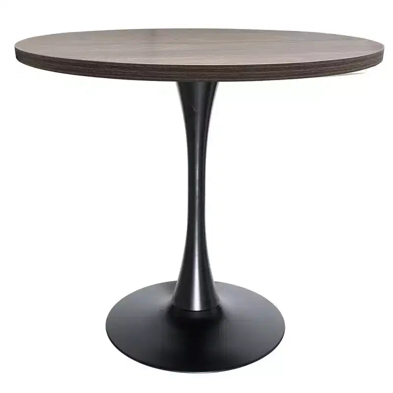 LeisureMod Bristol Mid-Century Modern 36 Round Dining Table MDF Top with Black Iron Pedestal Base, Accent Table for Kitchen, Dining Room, or Cafe