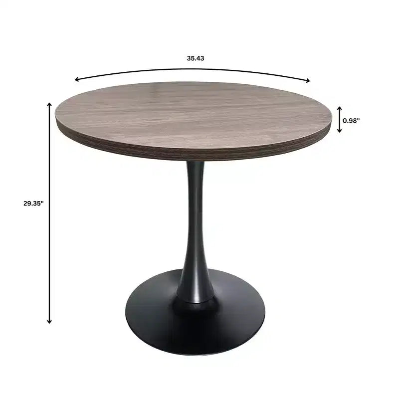 LeisureMod Bristol Mid-Century Modern 36 Round Dining Table MDF Top with Black Iron Pedestal Base, Accent Table for Kitchen, Dining Room, or Cafe