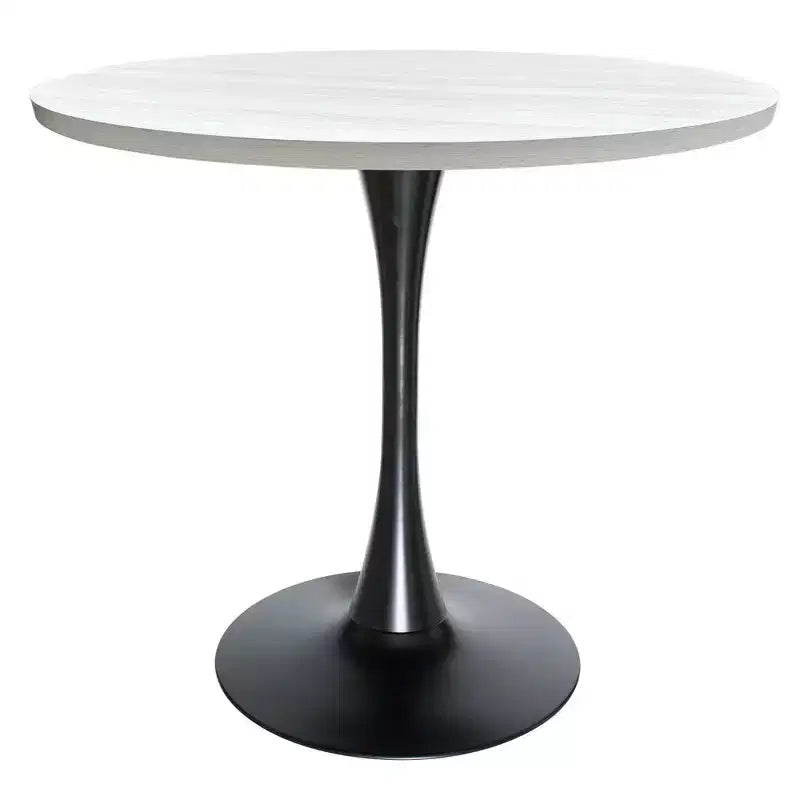 LeisureMod Bristol Mid-Century Modern 36 Round Dining Table MDF Top with Black Iron Pedestal Base, Accent Table for Kitchen, Dining Room, or Cafe