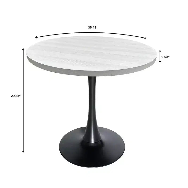 LeisureMod Bristol Mid-Century Modern 36 Round Dining Table MDF Top with Black Iron Pedestal Base, Accent Table for Kitchen, Dining Room, or Cafe