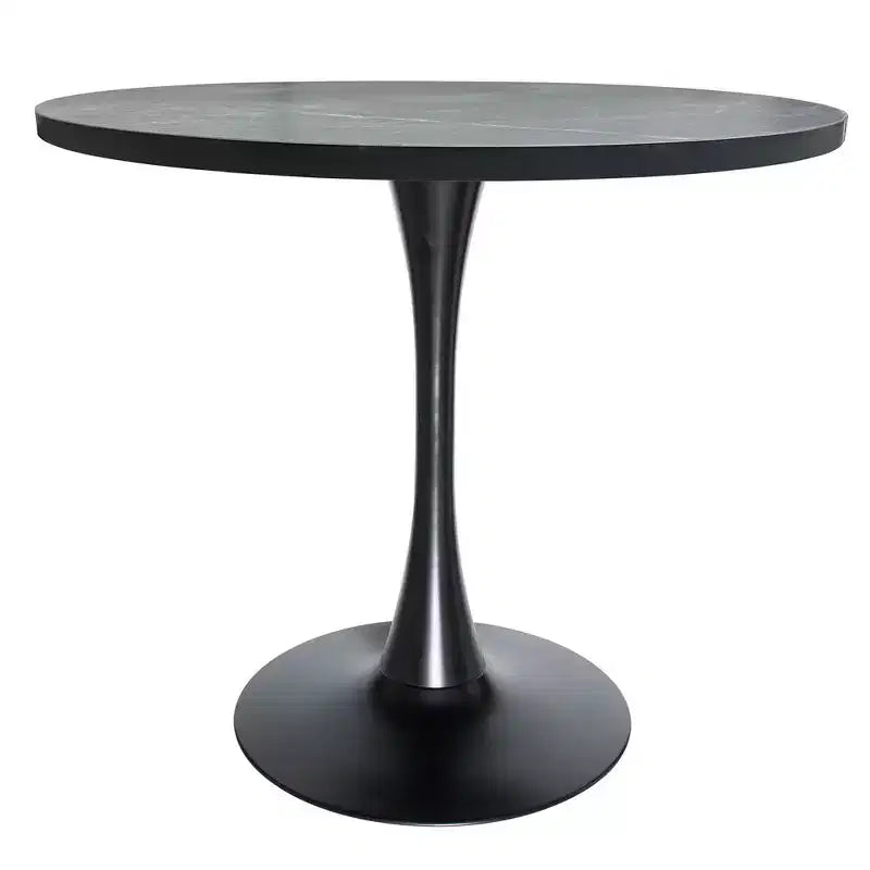 LeisureMod Bristol Mid-Century Modern 36 Round Dining Table MDF Top with Black Iron Pedestal Base, Accent Table for Kitchen, Dining Room, or Cafe