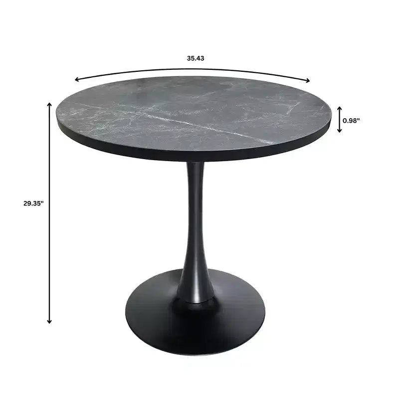 LeisureMod Bristol Mid-Century Modern 36 Round Dining Table MDF Top with Black Iron Pedestal Base, Accent Table for Kitchen, Dining Room, or Cafe
