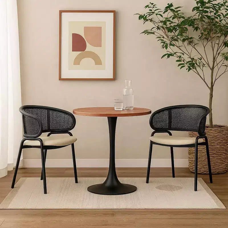 LeisureMod Bristol Mid-Century Modern 36 Round Dining Table MDF Top with Black Iron Pedestal Base, Accent Table for Kitchen, Dining Room, or Cafe