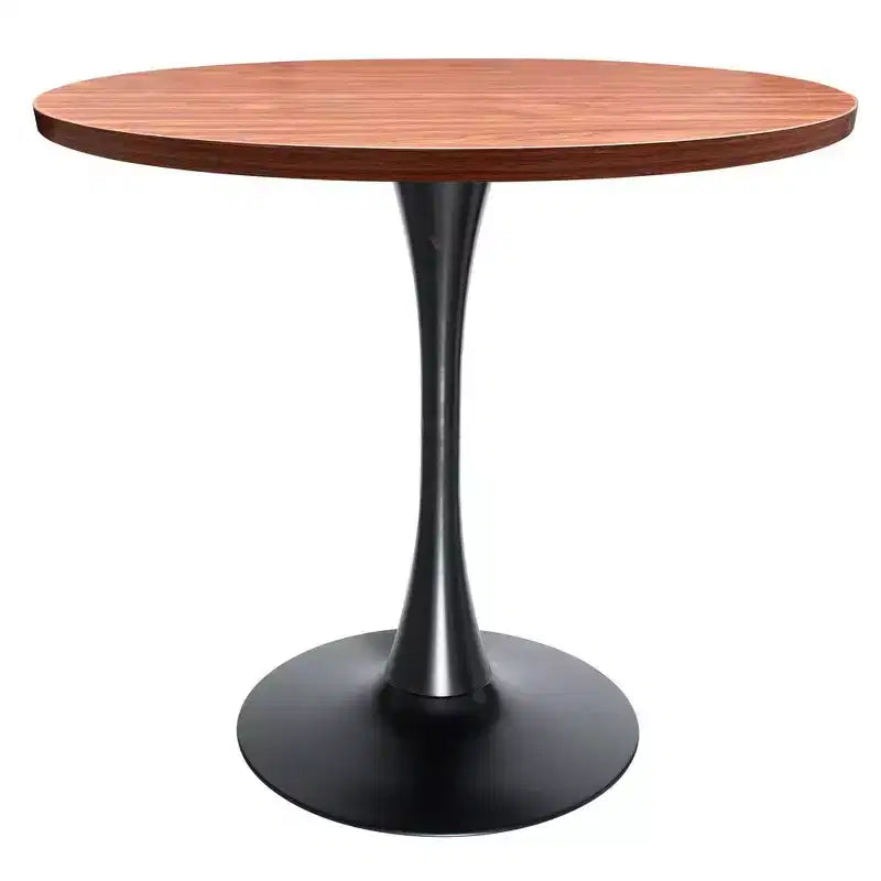 LeisureMod Bristol Mid-Century Modern 36 Round Dining Table MDF Top with Black Iron Pedestal Base, Accent Table for Kitchen, Dining Room, or Cafe