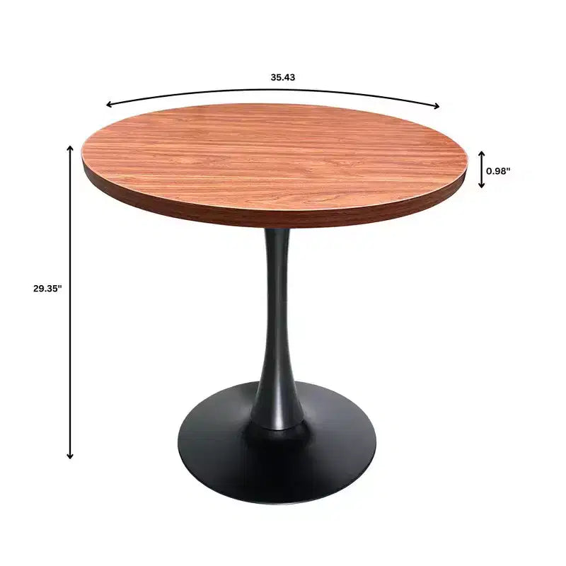 LeisureMod Bristol Mid-Century Modern 36 Round Dining Table MDF Top with Black Iron Pedestal Base, Accent Table for Kitchen, Dining Room, or Cafe