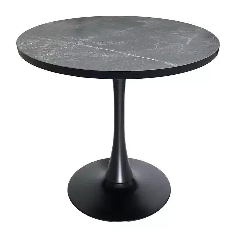 LeisureMod Bristol Mid-Century Modern 36 Round Dining Table MDF Top with Black Iron Pedestal Base, Accent Table for Kitchen, Dining Room, or Cafe