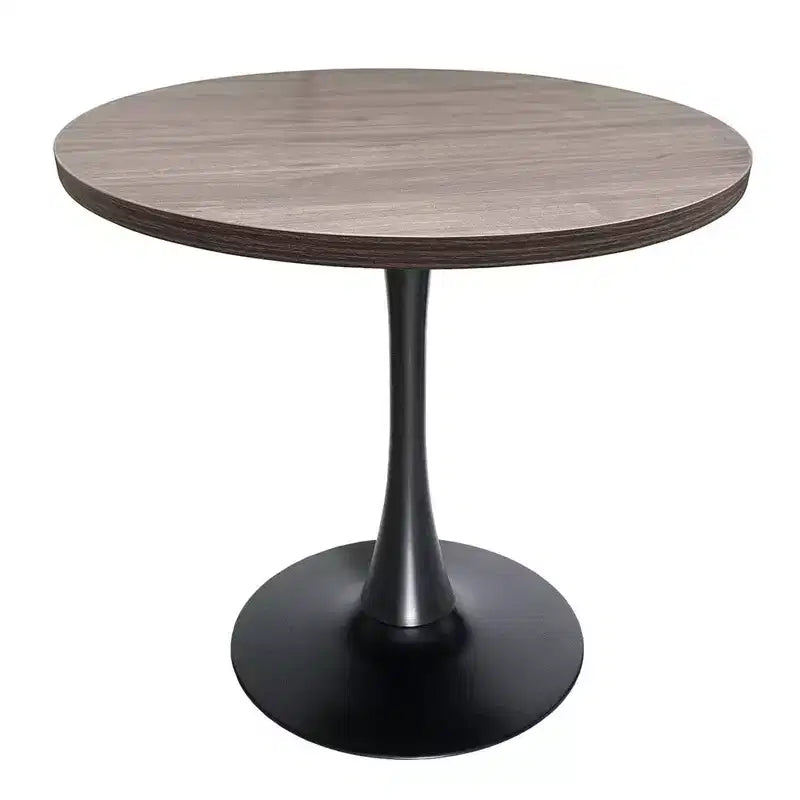 LeisureMod Bristol Mid-Century Modern 36 Round Dining Table MDF Top with Black Iron Pedestal Base, Accent Table for Kitchen, Dining Room, or Cafe