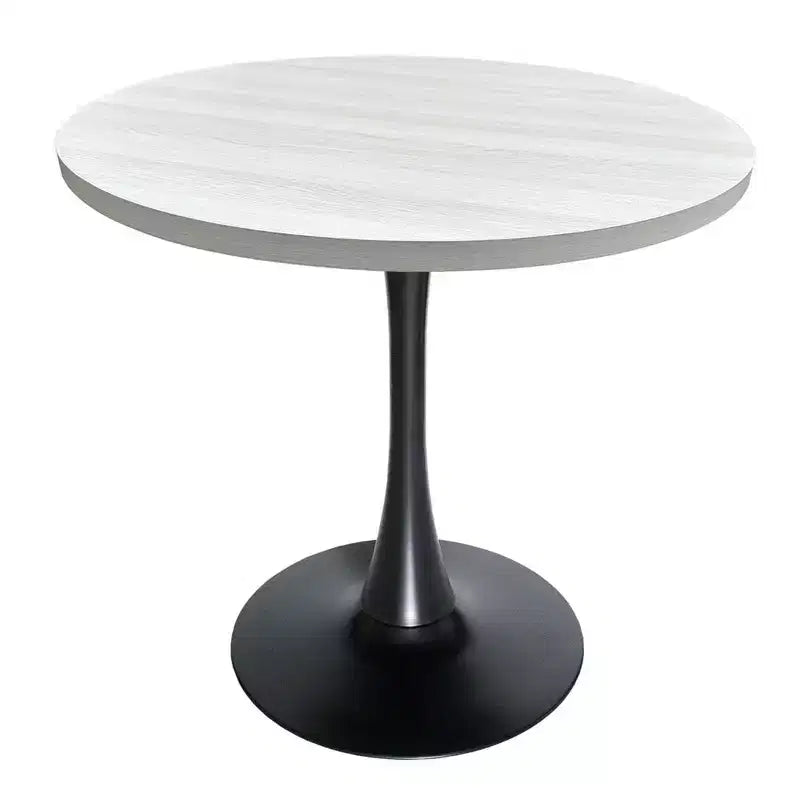 LeisureMod Bristol Mid-Century Modern 36 Round Dining Table MDF Top with Black Iron Pedestal Base, Accent Table for Kitchen, Dining Room, or Cafe