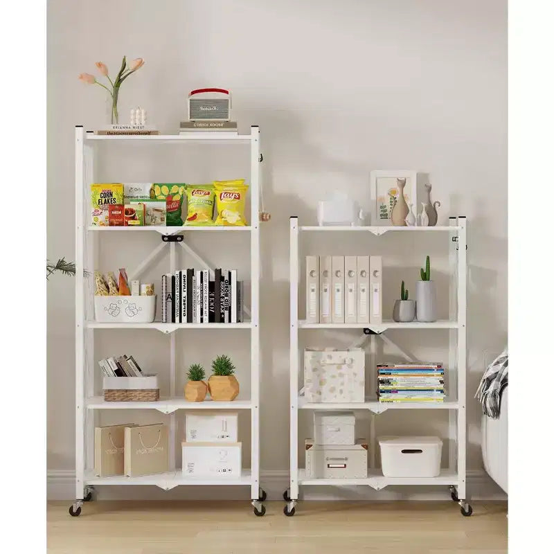 Foldable Storage Shelf 5-Tier with Lockable Wheels 600 lbs Capacity Metal Shelving Unit, White
