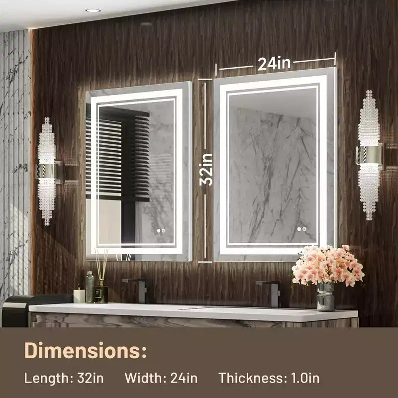 Keonjinn LED Front Light Bathroom Vanity Wall Mirror, Anti-Fog, Dimmable