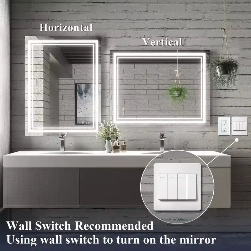 Keonjinn LED Front Light Bathroom Vanity Wall Mirror, Anti-Fog, Dimmable