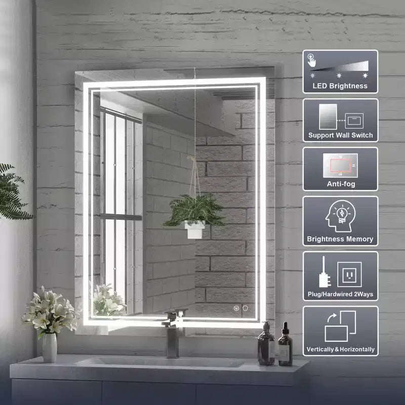 Keonjinn LED Front Light Bathroom Vanity Wall Mirror, Anti-Fog, Dimmable