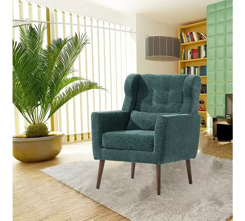 Chenille Upholstered Arm Chair, Comfy Soft Padded Lounge Chair with a Pillow and Solid Wood Legs, 4W-ModernLuxe