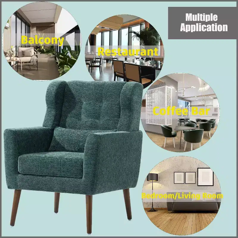 Chenille Upholstered Arm Chair, Comfy Soft Padded Lounge Chair with a Pillow and Solid Wood Legs, 4W-ModernLuxe