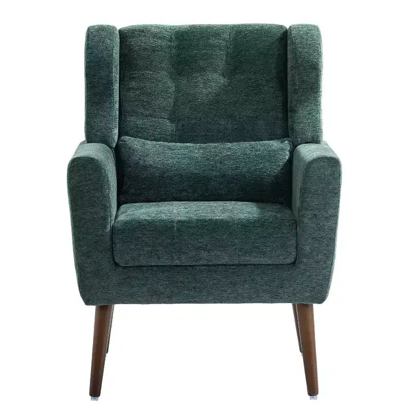 Chenille Upholstered Arm Chair, Comfy Soft Padded Lounge Chair with a Pillow and Solid Wood Legs, 4W-ModernLuxe